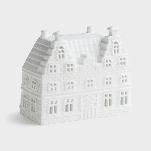 KLEVERING, WHITE PORCELAIN TEALIGHT 'DUO-THUIS' LARGE CANAL HOUSE, 14 x 6.5 x 12.5cm.
