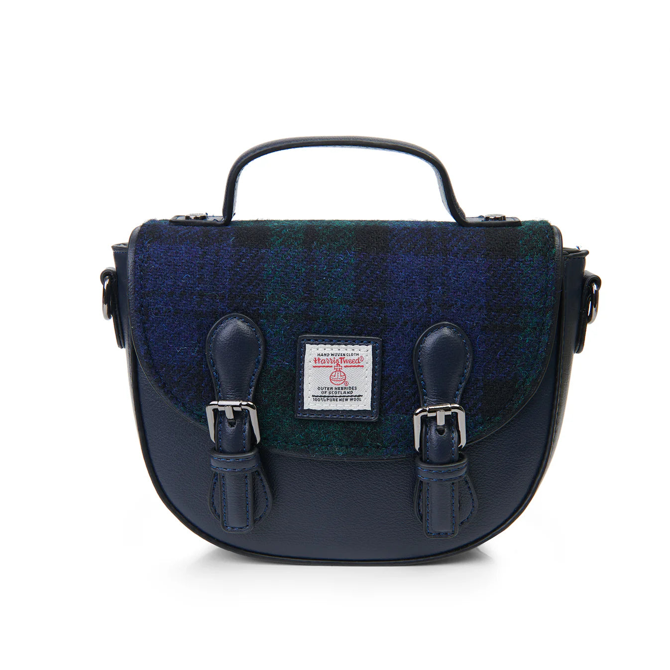 ISLANDER UK, MINI COBBLE SADDLE BAG, BLACK WATCH HARRIS TWEED TARTAN L:22cm W:8cm H:19cm.