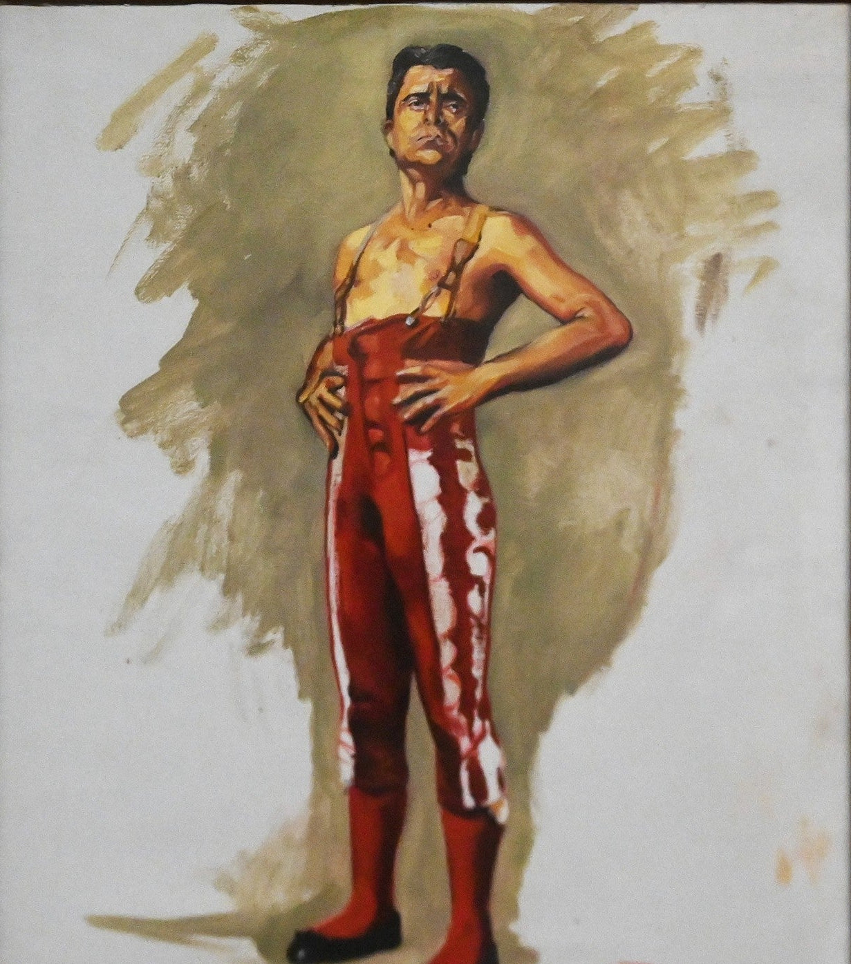 CHRISTINA HAYES (HALEY),CIRCUS 'TOUGH GUY', OIL ON CANVAS, UNSIGNED, 51 x 44cm, FRAME SIZE: 64 x 54cm.