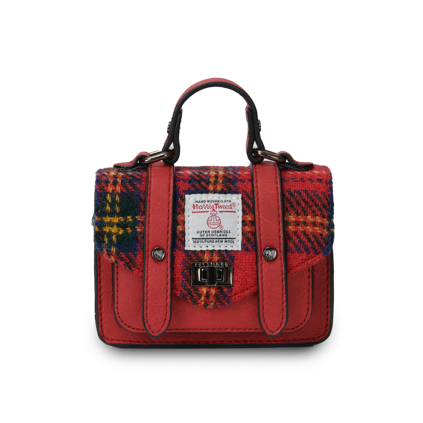 USLANDER UK, THE WEE SATCHEL WITH SHOULDER STRAP, ROYAL STEWART HARRIS TWEED TARTAN L: 13cm H: 10cm W: 6cm.
