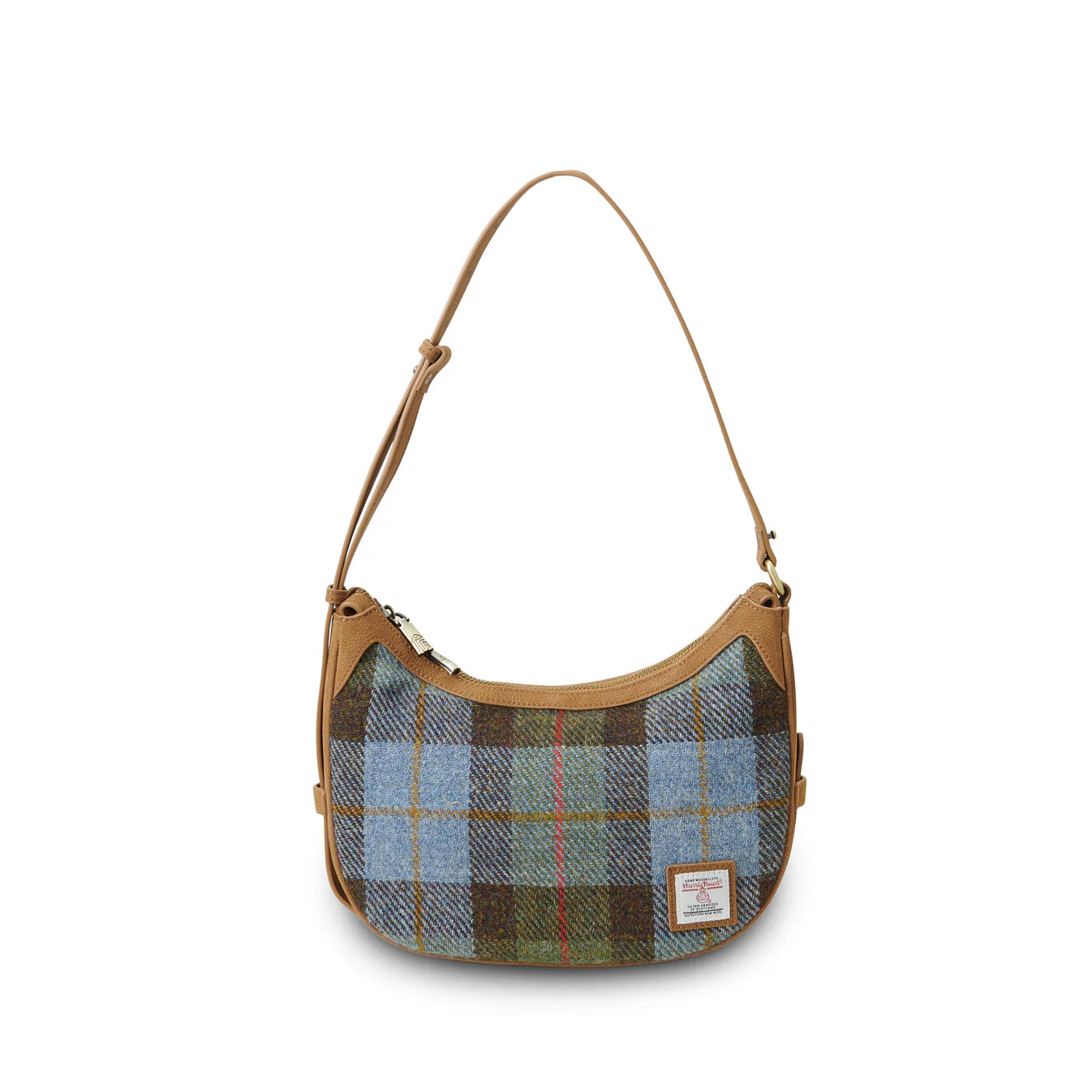 ISLANDER UK, ELLON SHOULDER BAG IN HARRIS TWEED CHESTNUT BLUE TARTAN, 26cm x 7cm x 16cm.
