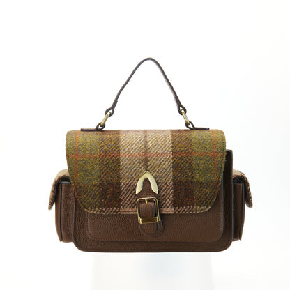 ISLANDER UK, THE MELROSE CROSSBODY BAG, CHESTNUT HARRIS TWEED TARTAN WITH LEATHER, 26cm x 14.5cm x 13cm.