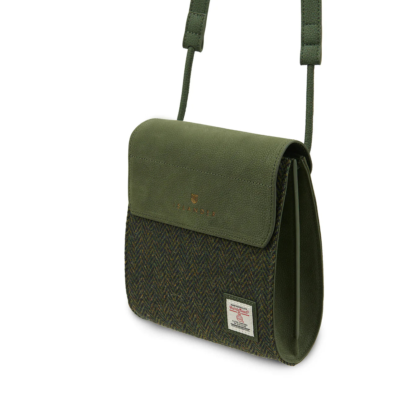 ISLANDER UK, THE EILIDH, DARK GREEN HERRINGBONE, 18cm x 8cm x 20cm.