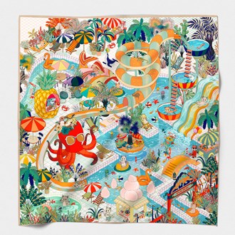 MAISON FANLI, COTTON & SILK SCARF SCARF 'AQUAPARC ORIGINAL', 140cm SQUARE.