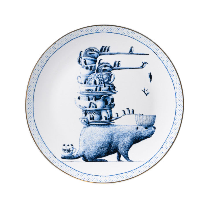 HEINEN DELFTS BLAUW WALL PLATE, REDMER HOEKSTRA BEAVER / BEVER, 31cm.