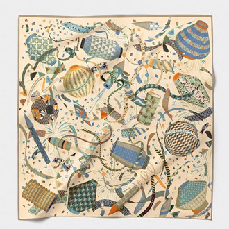 MAISON FANLI, COTTON & SILK SCARF, 'BLUE LANTERN', 140cm SQUARE.
