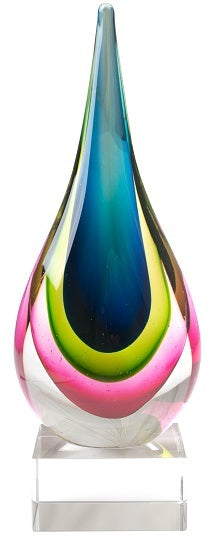 ZIBO, ART GLASS 'RAIN DROP' SCULPTURE, 7.5 x 3.5 x 17cm