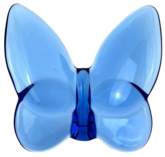 BLUE GLASS BUTTERFLY ORNAMENT, 8 x 4 x 7cm.