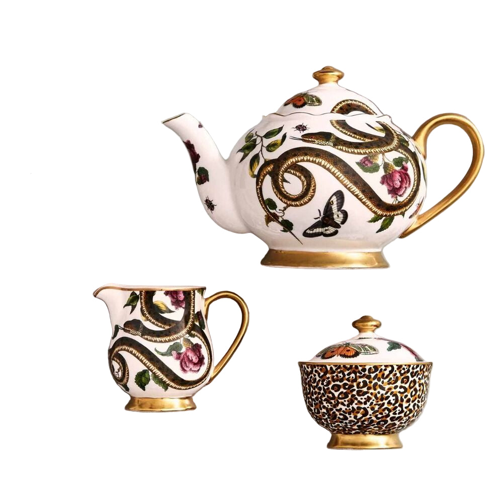 SPODE, CREATURES OF CURIOSITY TEA SERVICE, WITH MATCHED TEA CUPS AND SAUCERS.