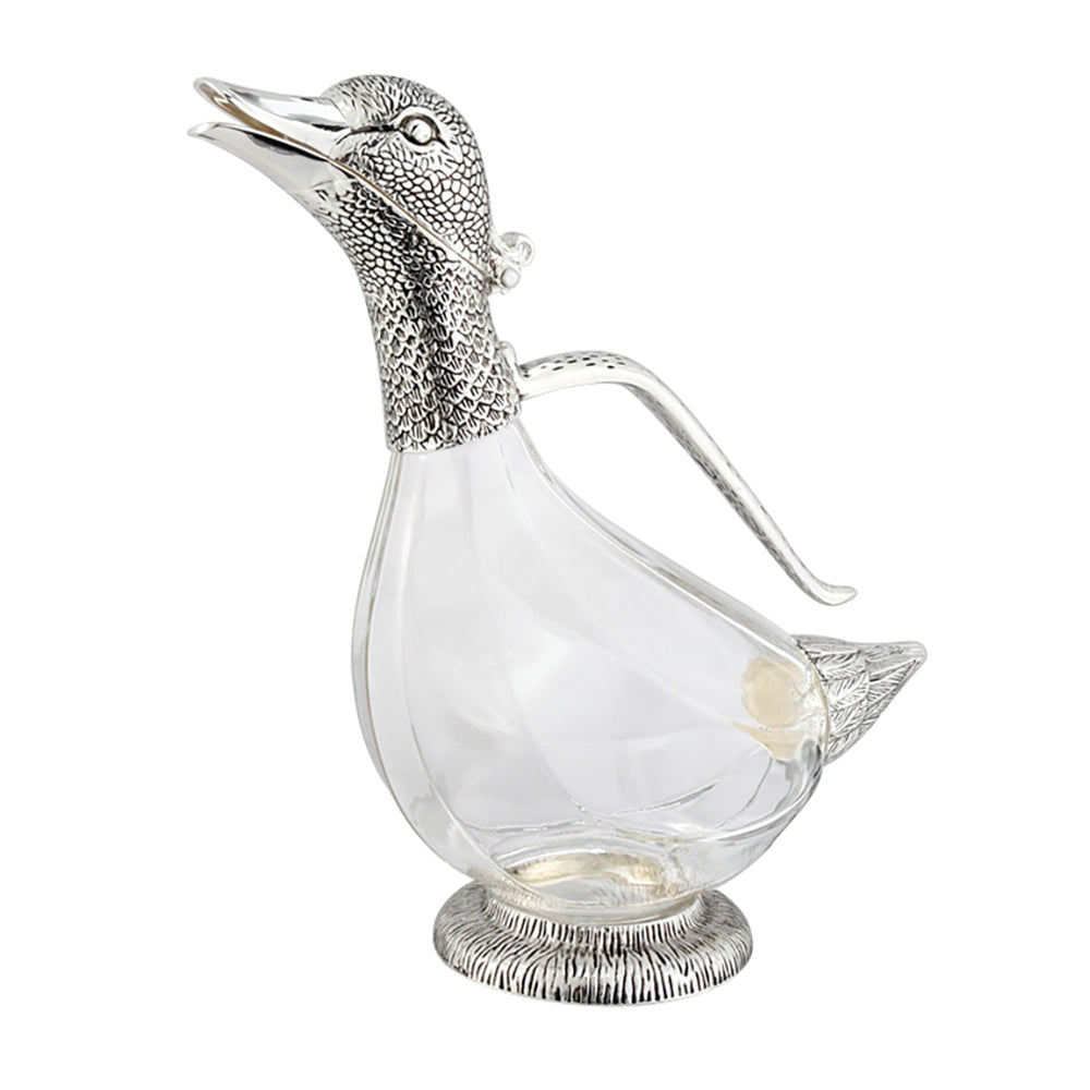 SILVER PLATED DUCK GLASS WINE DECANTER , 1Litre, 26 x 11 x 26cm.