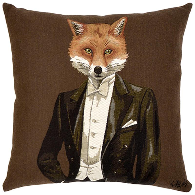 ADORABELLA, GENTLEMAN FOX, JACQUARD FABRIC CUSHION, 45cm SQUARE, MADE IN AUSTRALIA.