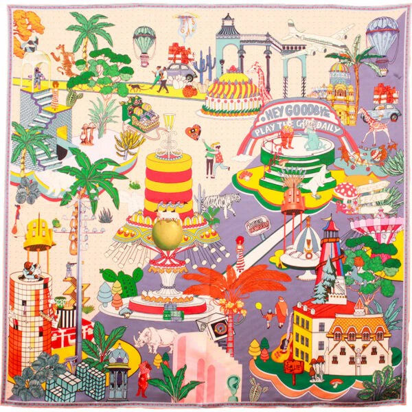 MASION FANLI, GATEAUX LAVENDER SILK & WOOL SCARF, 110cm SQUARE.