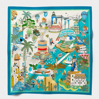MAISON FANLI, COTTON & SILK SCARF, 'GATEAUX FOUS TURQUOISE', 140cm SQUARE.