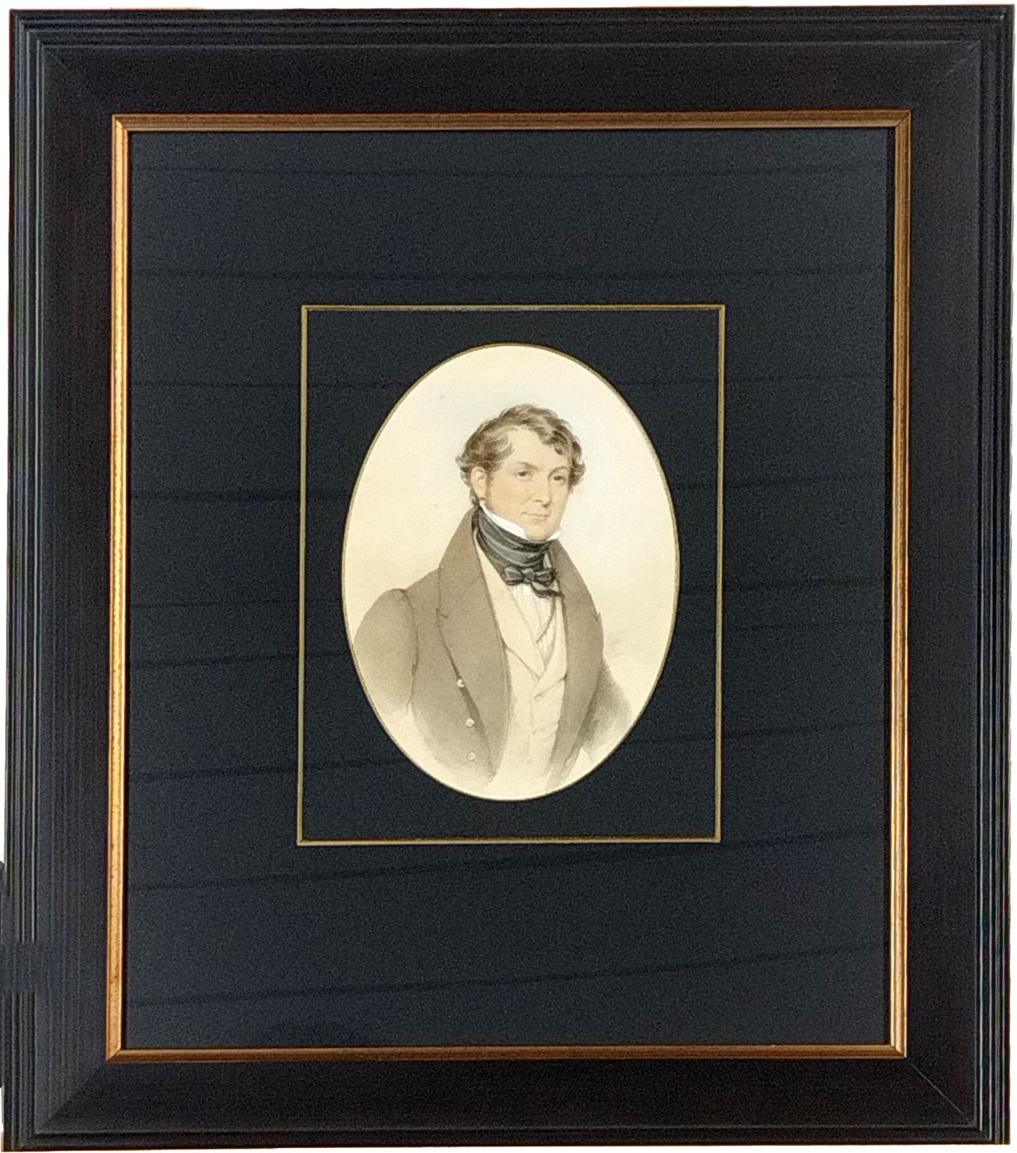 PORTRAIT OF A GEORGIAN GENTLEMAN, WATERCOLOUR AND INK, CIRCA 1820, 18 x 13cm, RECENT CUSTOM MADE FRAME 38 x 45cm.