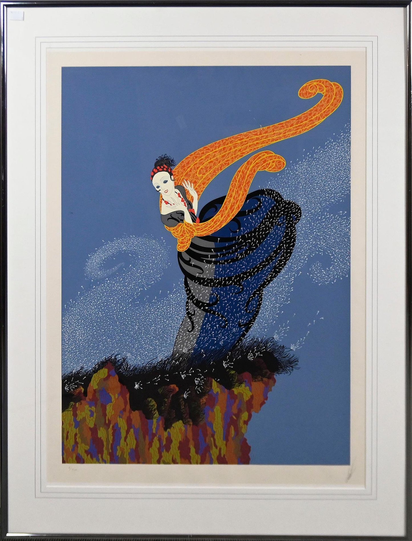 ERTE, (LADY IN THE WIND), SCREENPRINT ED. 6/300, SIGNED AND EDITIONED BELOW IMAGE, 67 X 48CM, FRAME SIZE: 91.5 X 69CM.