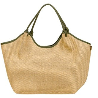 MAISON FANLI, HECTOR RAFFIA BAG WITH OLIVE LEATHER TRIM, 48 x 46 x 13cm.