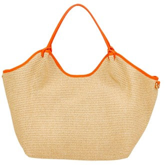 MAISON FANLI, HECTOR RAFFIA BAG WITH ORANGE LEATHER TRIM, 48 x 46 x 13cm.
