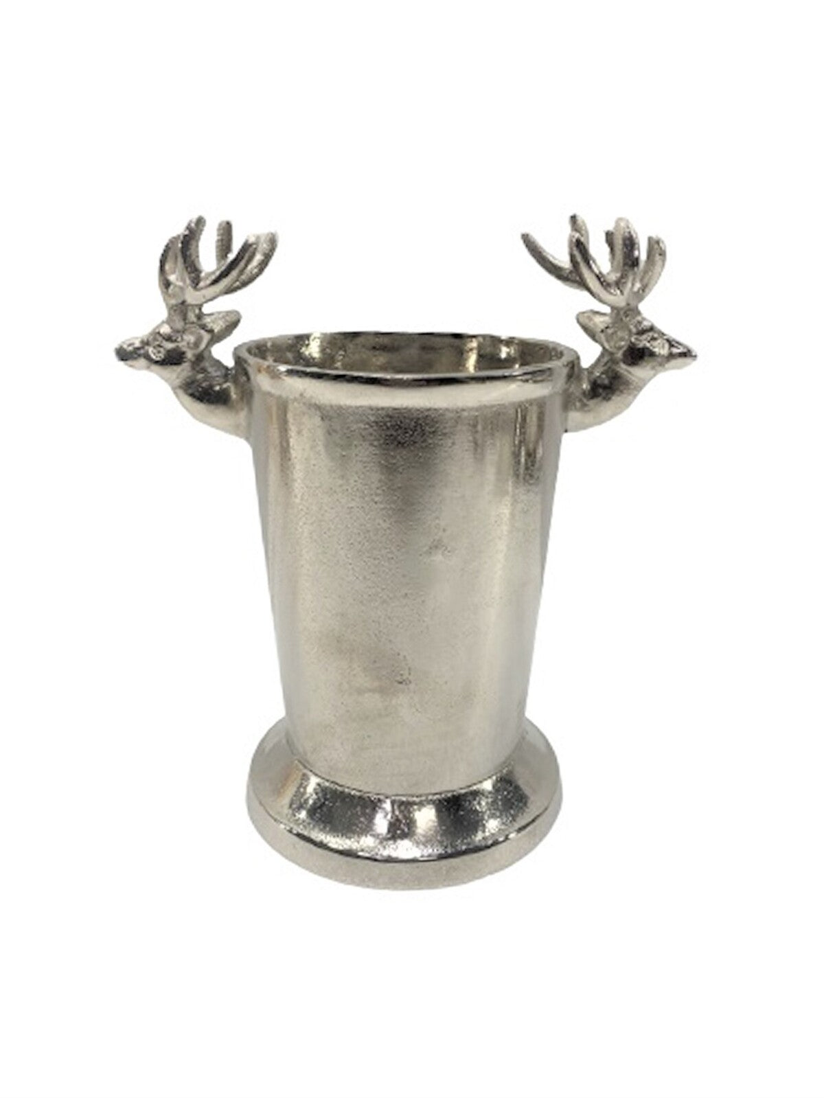 HIGHLAND SILVER METAL BOTTLE HOLDER WITH STAG'S HEAD DETAIL, 25x13x25 cm.