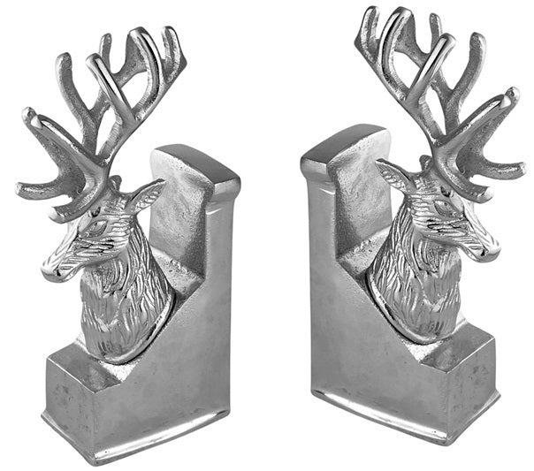 HIGHLAND STAG-HEAD BOOKENDS, ALLOY METAL, 21x10x6cm.