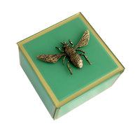 HONEY BEE TRINKET BOX, GREEN & GOLD, 8 x 8 x5cm.