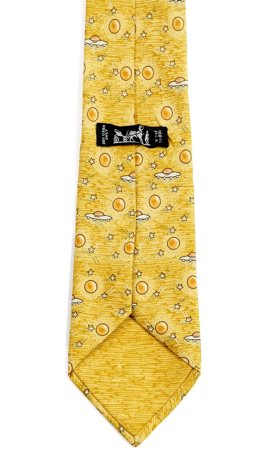 HERMES SILK TIE IN YELLOW TONES WITH FLYING SAUCER MOTIF