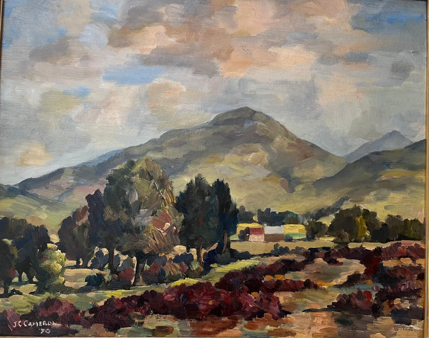 J. C. CAMERON, BENMORE, MOUNT BULLA VICTORIA, TONALIST STYLE OIL ON BOARD, 57 x 46cm, ORIGINAL FRAME, CIRCA 1970.