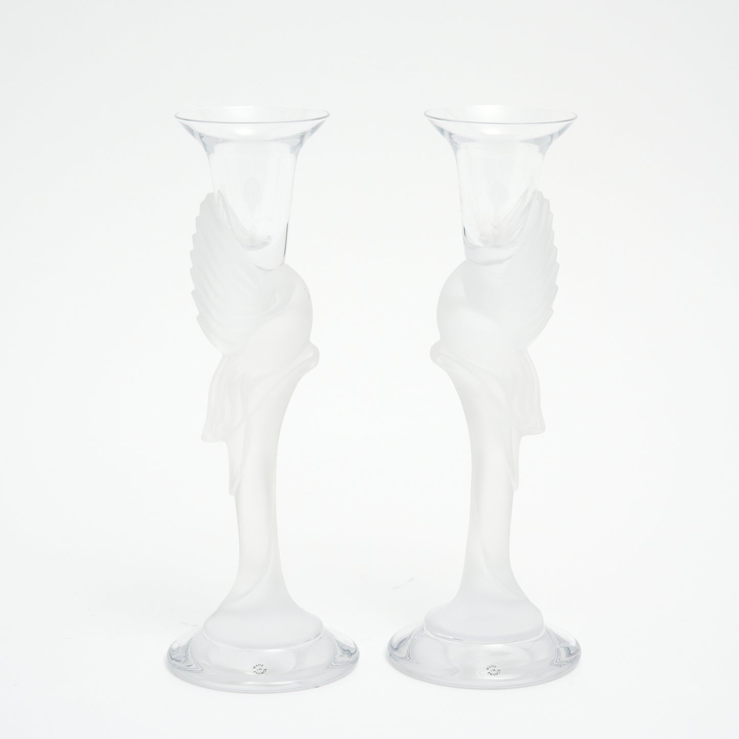 A PAIR OF IGOR CARL FABERGE ‘SNOW DOVE' CANDLESTICKS H.23CM