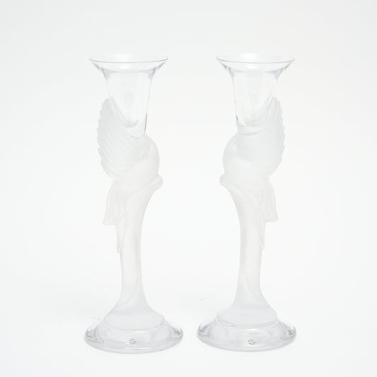 A PAIR OF IGOR CARL FABERGE ‘SNOW DOVE' CANDLESTICKS H.23CM