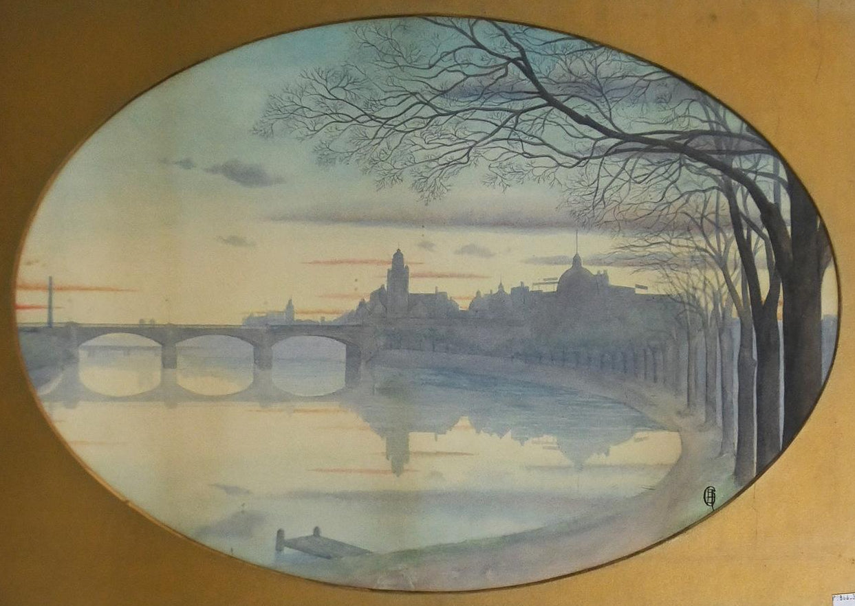 ARTIST UNKNOWN, PRINCES BRIDGE, MELBOURNE, WATERCOLOUR, MONOGRAMMED LOWER RIGHT, 38 X 55cm, FRAME SIZE: 51.5 X 69cm, CIRCA 1930.