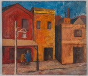 RICHARD FRANCIS LAHEY, (1893-1978) ‘STREET SCENE’ OIL ON BOARD, 65 x 57cm, CIRCA 1940.