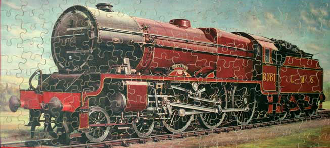 'KINGS OWN 6161' LOCAMOTIVE, FRAMED VINTAGE PUZZLE, IMAGE 54 x 25cm, CUSTOM FRAME 71 x 41cm.