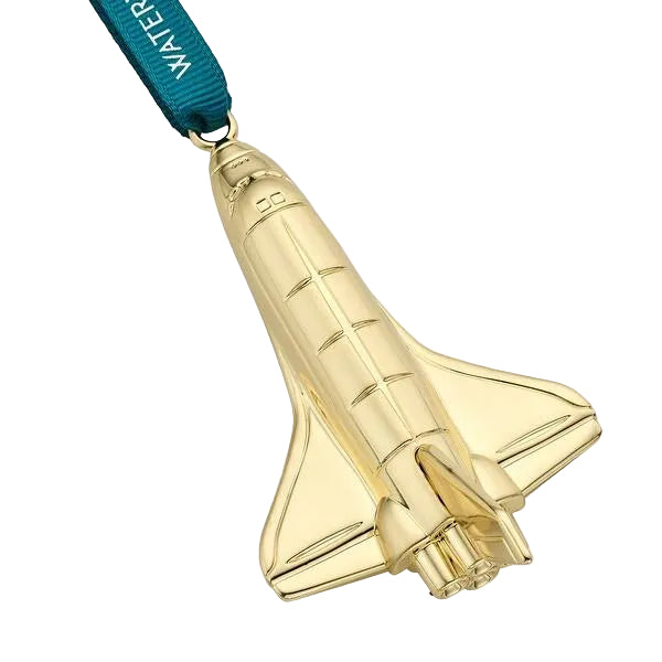 WATERFORD, ROCKET SHIP CHRISTMAS ORNAMENT IN GOLD-TONE METAL.