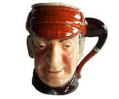 SHERLOCK HOLMES, VINTAGE HAND PAINTED, SANDLAND WARE CHARACTER MUG, ENGLAND, HEIGHT 10cm.