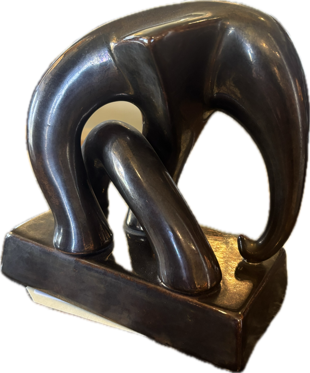 RICHTER DESIGN MODERNIST CERAMIC ELEPHANT SCULPTURE,  COPPERED FINISH, 15 x 16 x 8cm.