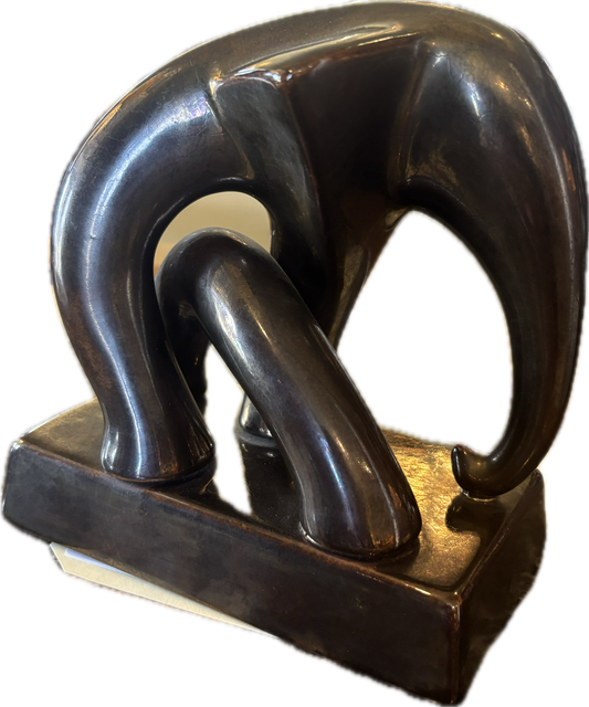 RICHTER DESIGN MODERNIST CERAMIC ELEPHANT SCULPTURE,  COPPERED FINISH, 15 x 16 x 8cm.