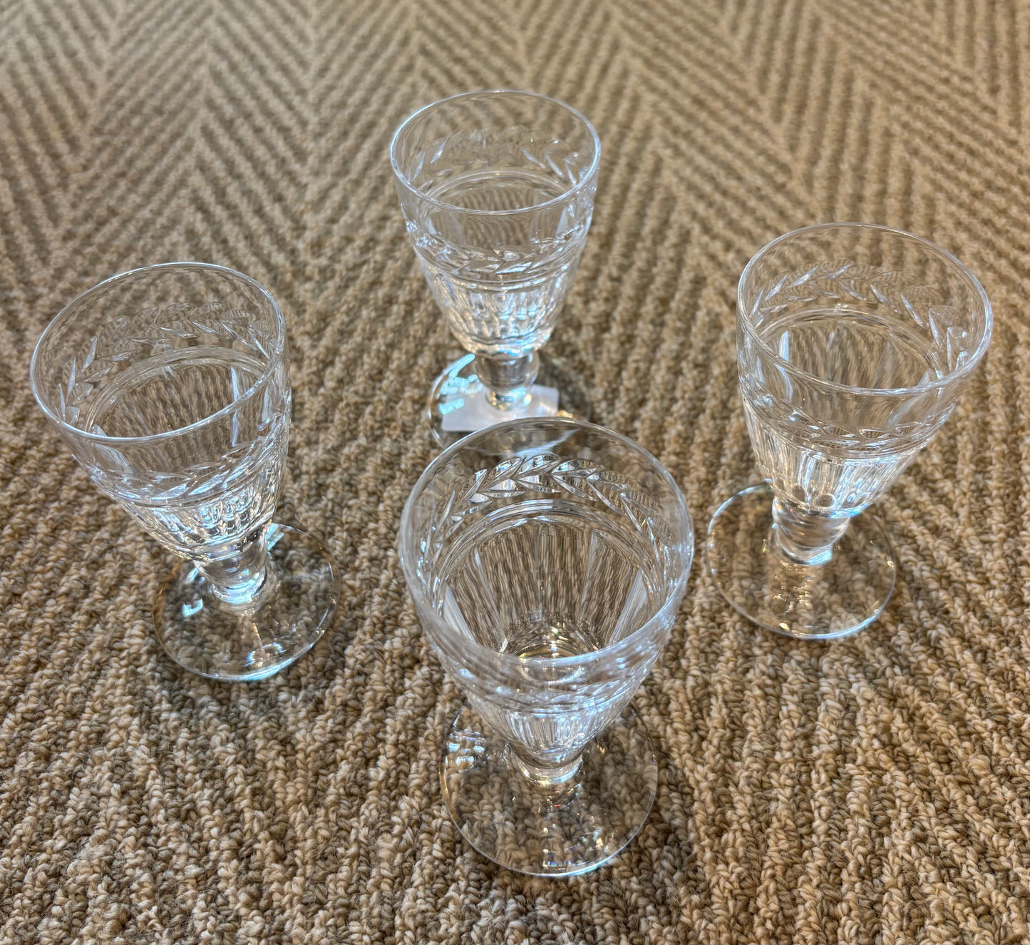 STUART, SET OF FOUR SQUAT CRYSTAL SHERRY GLASSES
