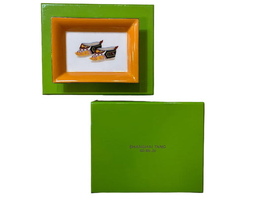 SHANGHAI TANG, LOTUS SHOES PORCLAIN TRINKET DISH, 13 x 10 x 3cm, WITH ORIGINAL BOX.