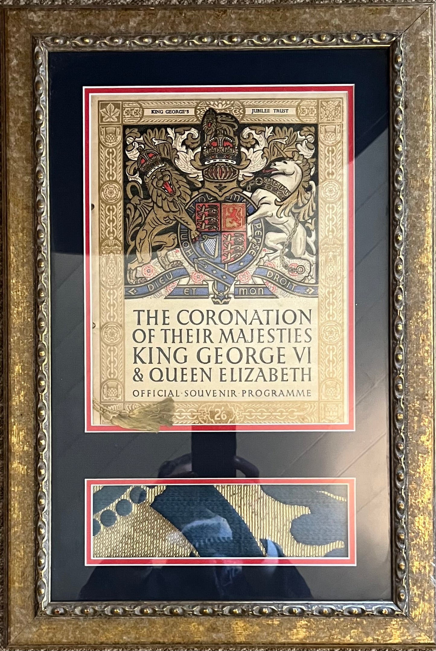 FRAMED SOUVENIR PROGRAM '1937 CORONATION' KING GEORGE VI & QUEEN ELIZABETH,