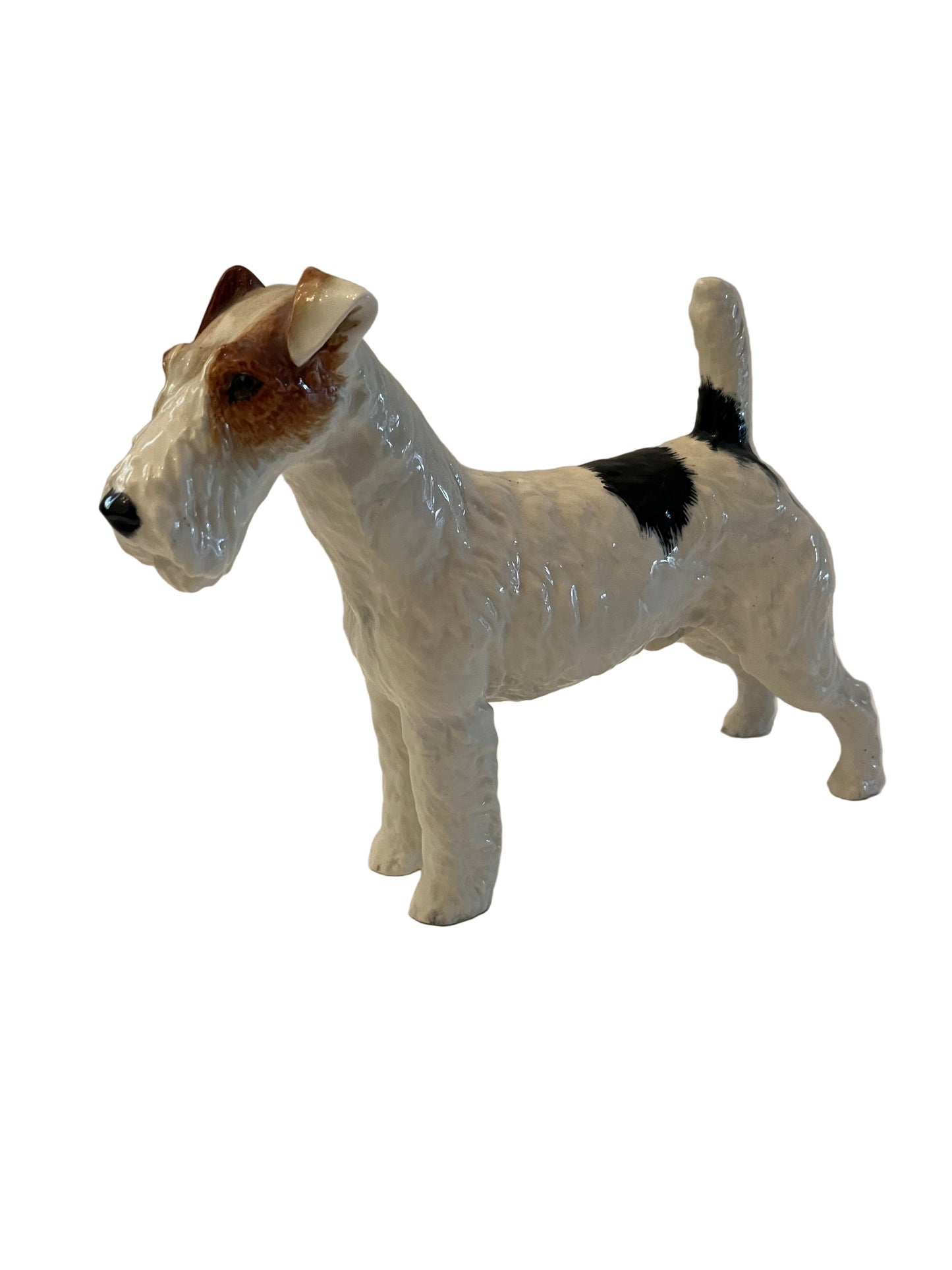 RARE ROYAL DOULTON, PORCELAIN CRACKLEY STARTLER ROUGH HAIRED TERRIER, MODEL No. HN1007, HEIGHT 17cm, LENGTH 24cm, CIRCA 1930.