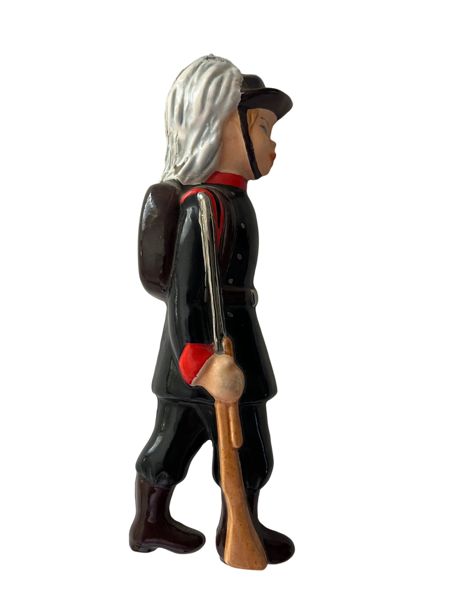 EUROPEAN CEAMIC WALL PLAQUE, SOLDIER IN UNIFORM WITH GUN, HEIGHT 18cm.