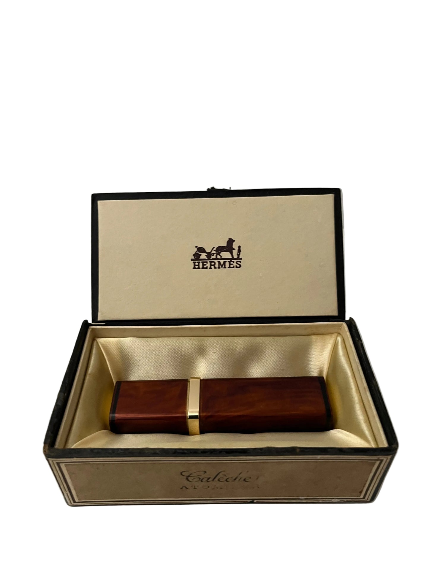 HERMÈS, VINTAGE ATOMIZER-SAC PARFUM CALECHE, REF.15.214, MADE IN PARIS, WITH ORIGINAL BOX.