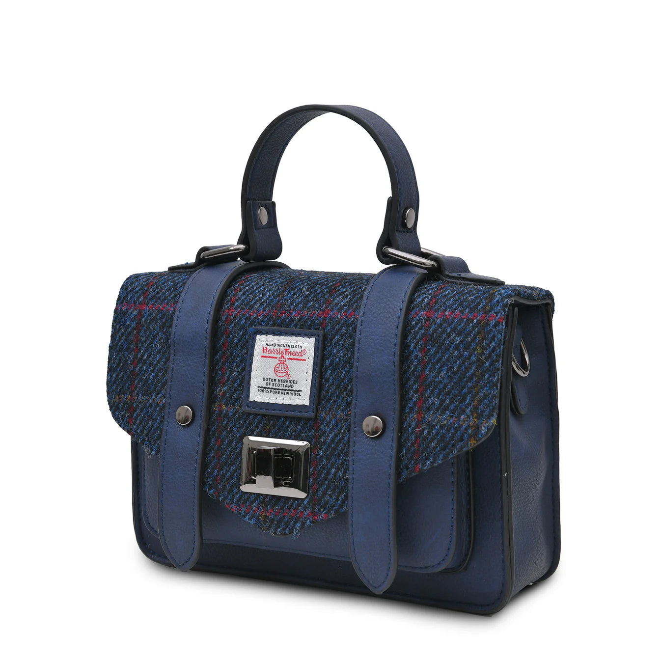 ISLANDER UK, MINI SATCHEL, NAVY OVER-CHECK, L:20.5cm H:14cm W:9cm.