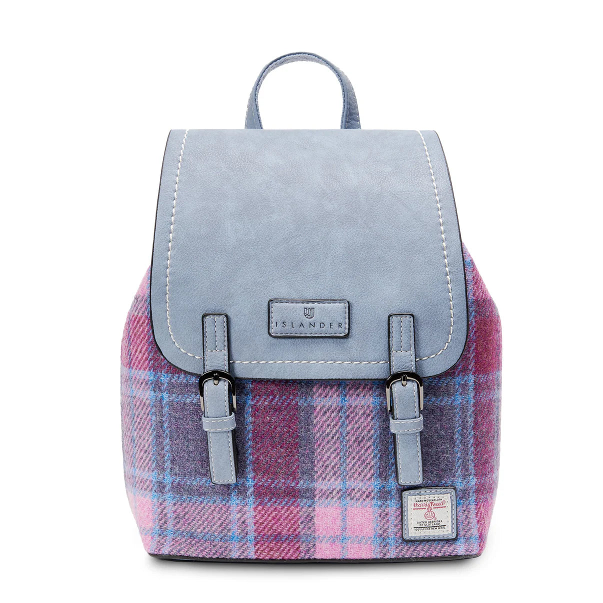 ISLANDER JURA BACKPACK, PINK/BLUE HARRIS TWEED TARTAN L: 24cm W:12cm H:28cm.