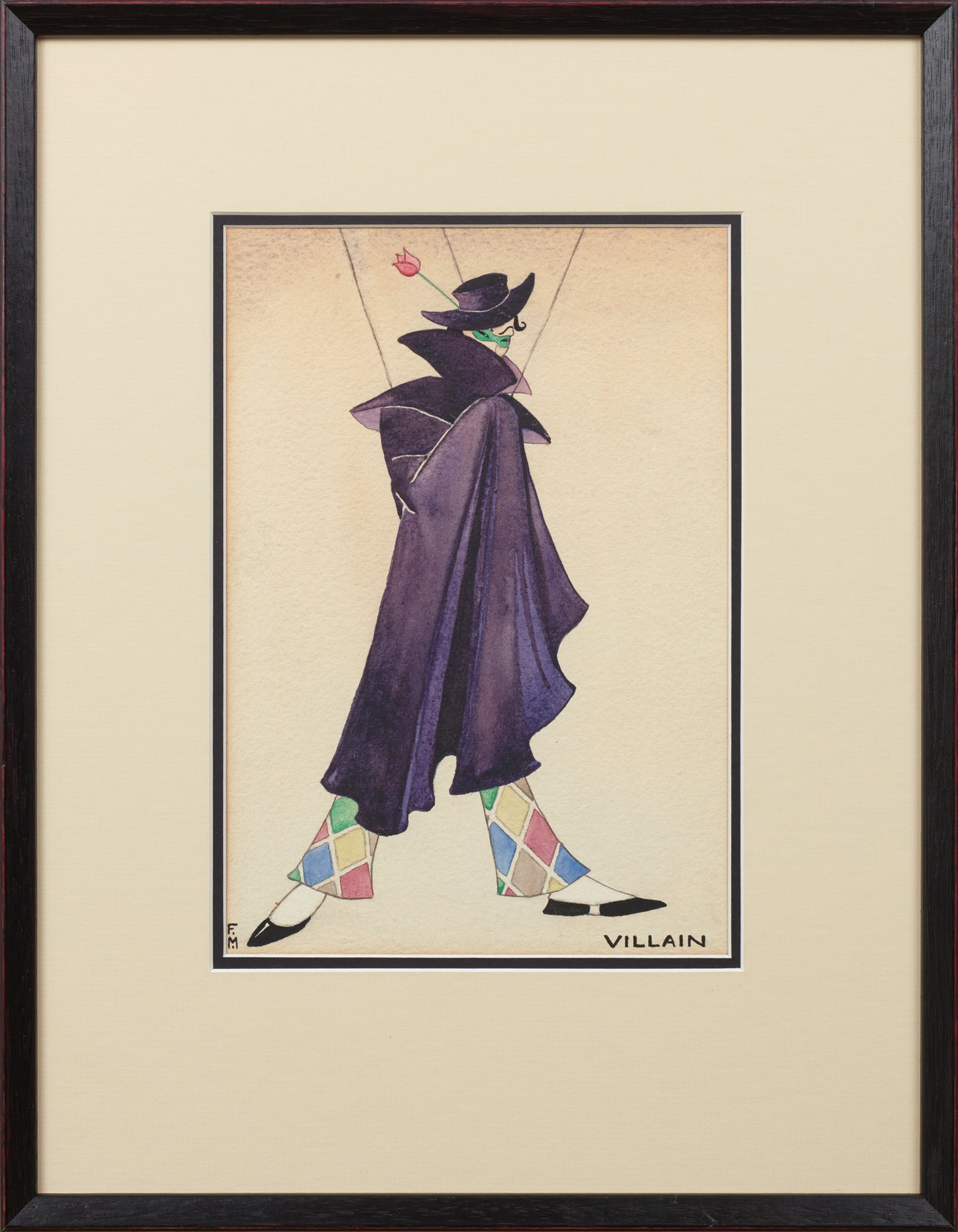 VILLAIN, FLORENCE MARTIN, 1908-1984, WATER COLOUR, SIGNED LOWER RIGHT.