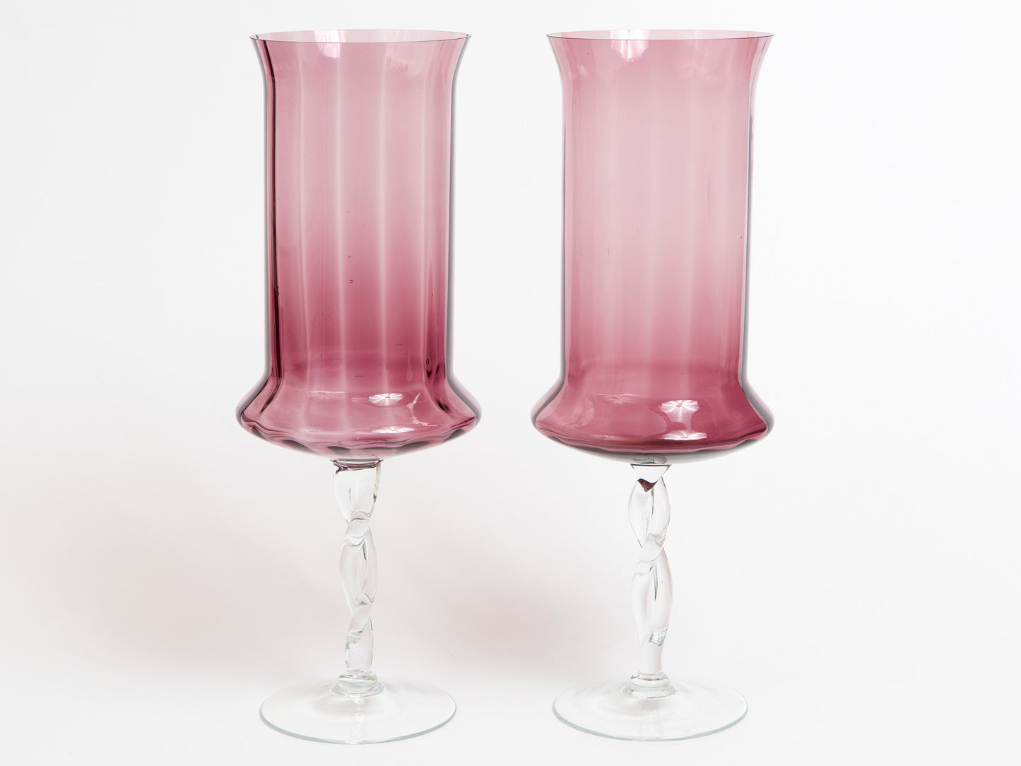 A PAIR OF ITALIAN MID-CENTURY EMPOLI TWIST STEM HURRICANE LAMPS