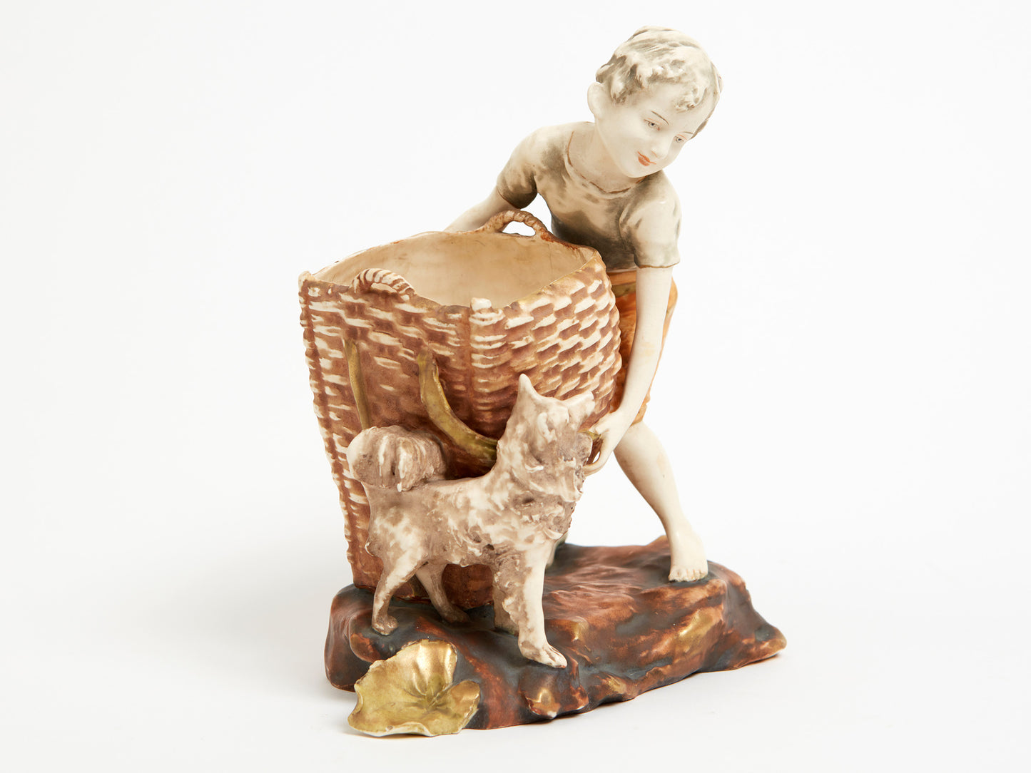 AMPHORA, BEAUTIFULLY DETAILED FIGURE OF A BOY AND A DOG