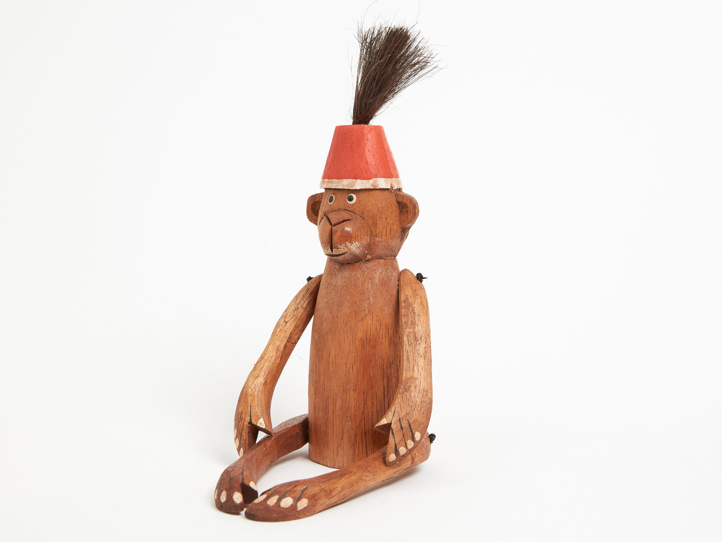 HAND MADE WOODEN MONKEY PUPPET WITH FEZ