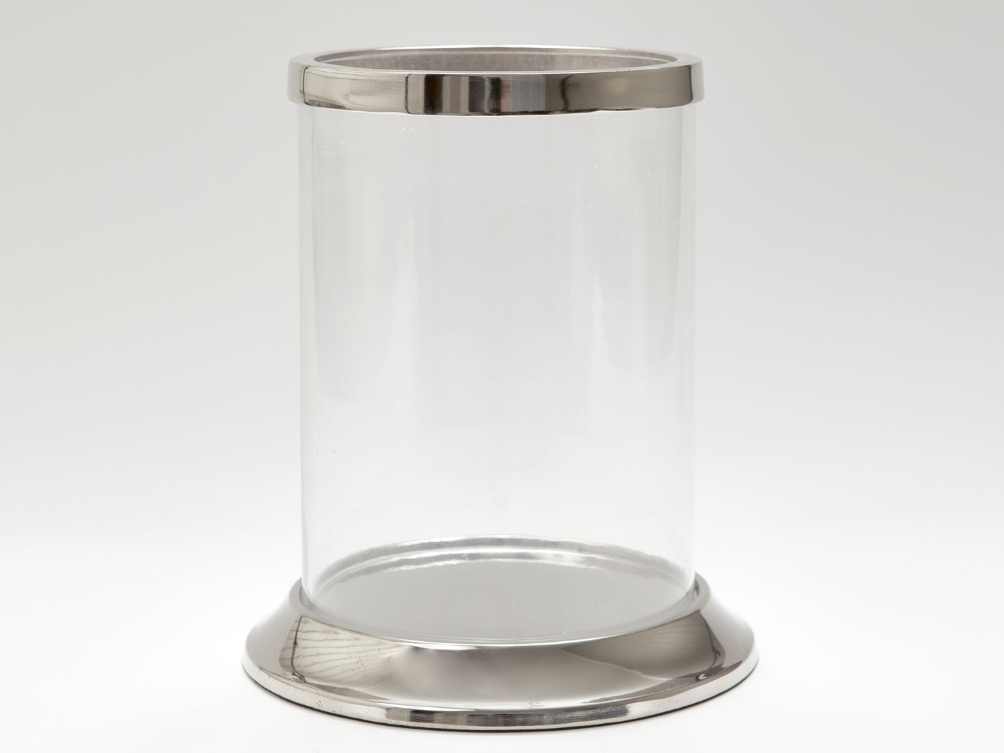 GLASS & CHROME HURRICANE LAMP, 13 x 19cm.