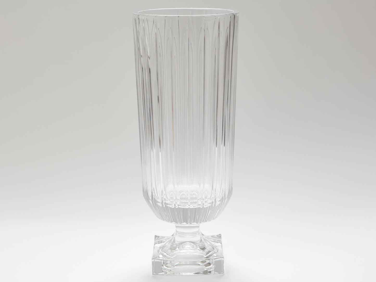 A PAIR OF CRYSTAL FOOTED HURRICANE LAMPS, HEIGHT 39cm.