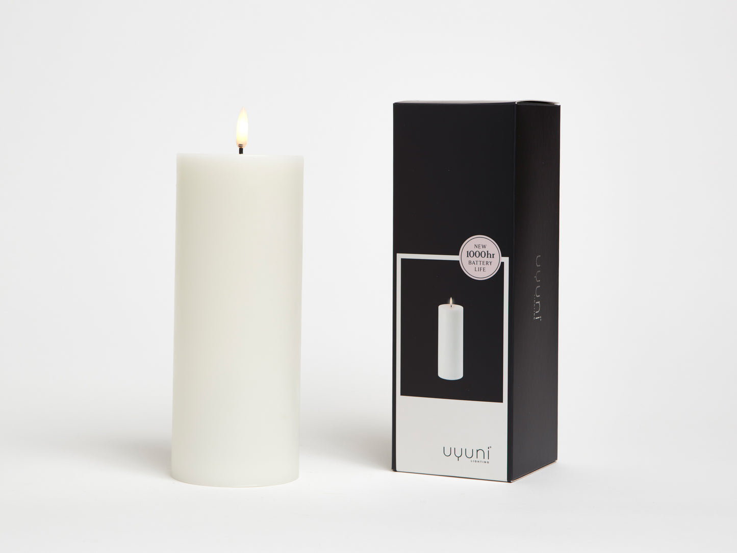 UYUNI REAL WAX FLAMELESS PILLAR CANDLE, NORDIC WHITE, 7.8 x 20.3cm. Batteries Included.